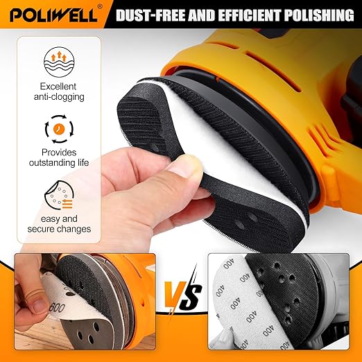 POLIWELL 5 Inch Sanding Discs Hook and Loop 8 Hole Heavy Duty Silicon Carbide Sandpaper 320 400 600 800 1000 1500 2000 3000 4000 5000 7000 10000 with Interface Pad for Random Orbital Sander,120 Pack