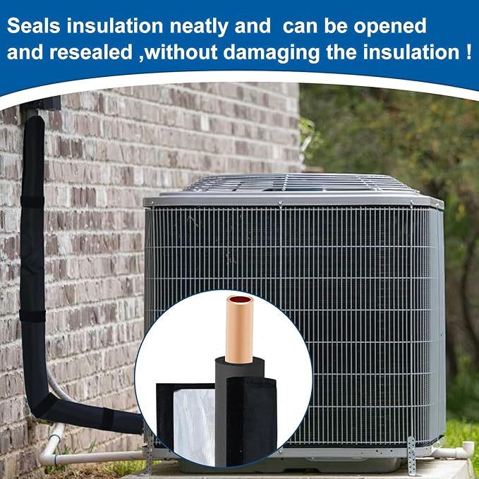 3 Layers HVAC Copper Pipe Insulation Cover Protector Outdoor 600D Oxford AC Copper Line Insulation Sleeve Wrap for Outside 72x10.2Inch with 4 Adjustable Straps for Central Air Conditioning Mini Splits