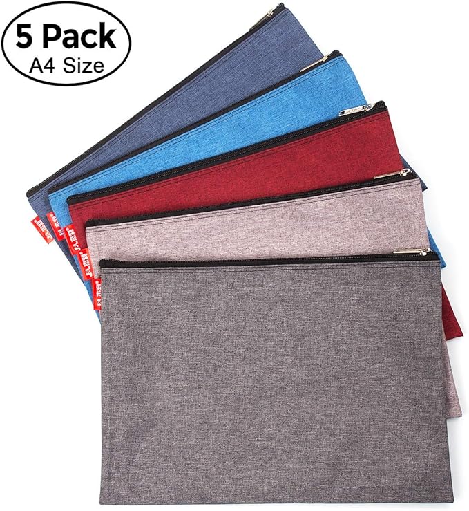 5 Pack Canvas Zipper Tool Bag Set, 13.3" x 9.4" 14oz Heavy Duty Waterproof Multipurpose Utility Multi Tool Storage Pouch Case for Organizing and Sorting Household Tools, Spare Parts (5 Colors)