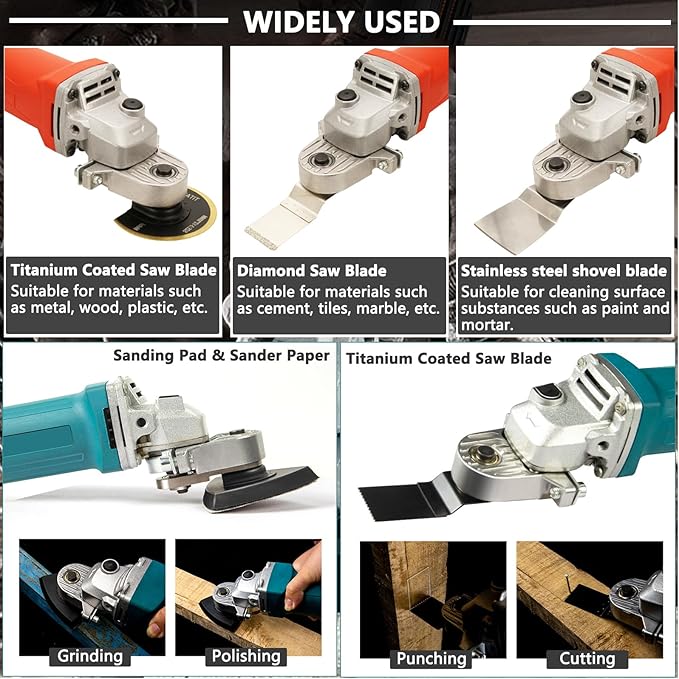 Oscillating Tool Adapter for Angle Grinder,Oscillating Multi Tool Kit with 19-piece Electric Multitool for Cutting Wood Drywall Nails Remove Grout & Sanding.