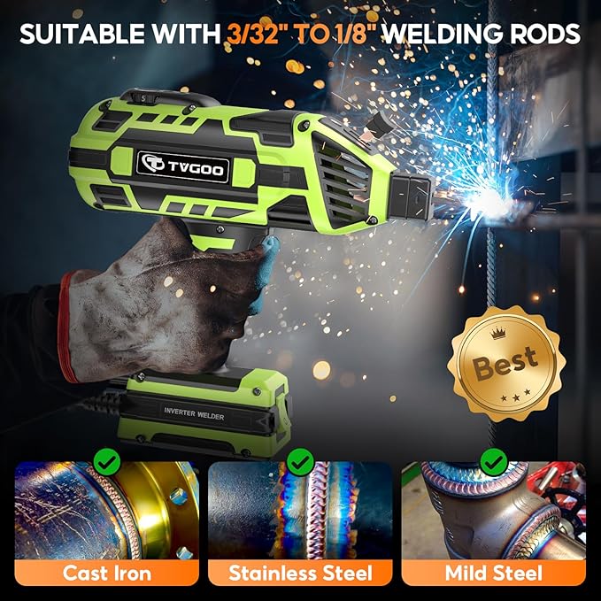 Portable Handheld Welding Machine - 110V IGBT Inverter Handheld Welder, 20-120A Portable ARC Welder with 5 Variable Current Adjustments,Hot Start & Anti-Stick for 3/32"-1/8" Welding Rods(Green)