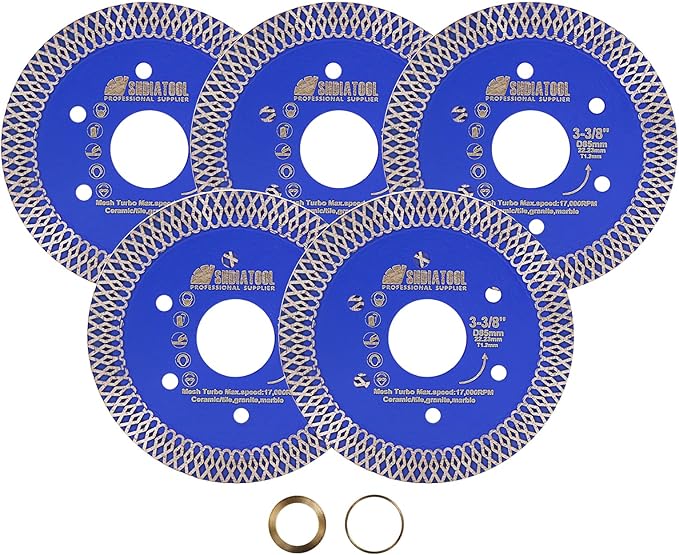 SHDIATOOL 3-3/8 Inch Diamond Saw Blade Cutting Disc Cutter for Porcelain Tile Ceramic Granite Marble Brick Cutting Wheel (5-Pack)
