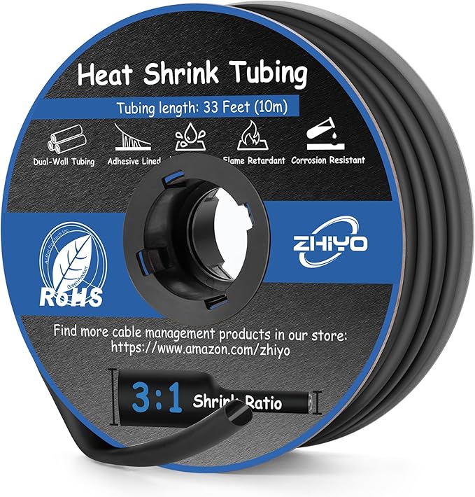 1/4" Heat Shrink Tubing, 33 Ft 3:1 Dual Wall Adhesive Lined Heat Shrink Tube, Marine Grade Waterproof Shrink Wrap Tubing, Electrical Industrial Automotive Sealing Shrink Tube for Wire Insulation