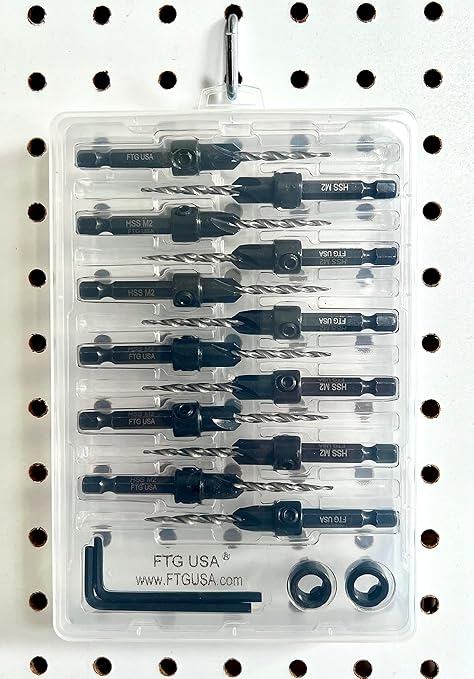 FTG USA 12 Pc #6 (9/64") Countersink Drill Bit Set for Wood with Tapered Drill Bit