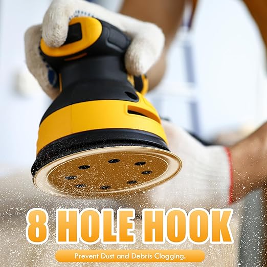 Maxdot 200 Pcs 5 Inch Sanding Discs 8-Hole Hook and Loop Gold Sandpaper, 80-Grit for Random Orbit Sander