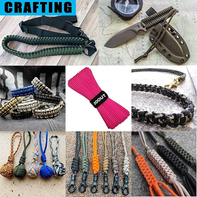 Paracord Nylon Rope Pink 50FT with 7-Strand Core, 10 Colors and 50/100/200 ft, Type III Parachute Cord 4mm for Camping, Survival, Hiking, DIY, Crafting, Outdoor Utility Rope
