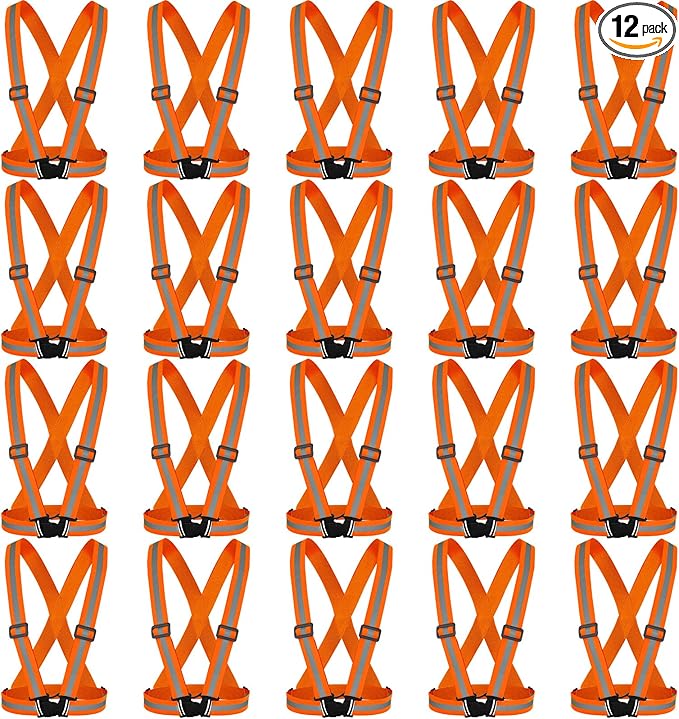 Hercicy 12 Pcs Reflective Vest High Visibility Safety Vests, Adjustable Bright Neon Lightweight Strap Gear (Orange)
