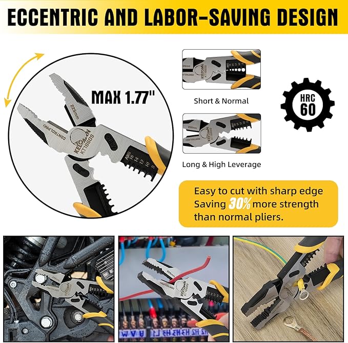 Combination Pliers Wire Stripper Crimper Cutter Linesman Tool, 9" 6-in-1 Heavy Duty Cr-V Steel Pliers for Gripping, Stripping, Crimping, Electrical Work
