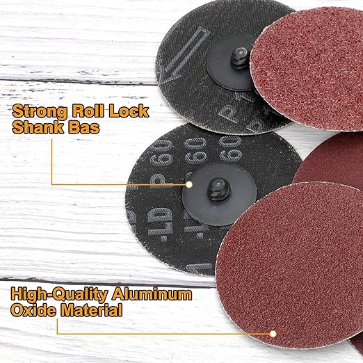 SUNJOYCO 50PCS Quick Change Grinding Discs, 3 Inch Die Grinder Sanding Discs, Roll Lock Abrasive Disc 1/4 Inch Shank, Aluminum Oxide Surface Conditioning Disc, 30 60 80 120 240 Grit