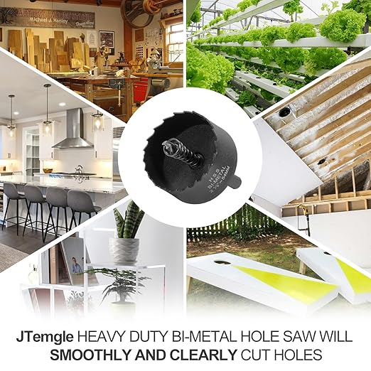 2-1/8 Inch Hole Saw with 9.1mm Triangle Shank Arbor, JTemgle Bi-Metal Hole Saw Heavy Duty Hole Cutting Tool for Cornhole Boards, Recessed Lights, Wood, Plastic, Drywall & Soft Metal