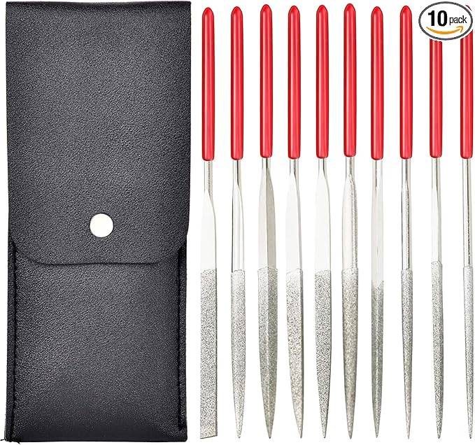 10pcs Mini Diamond Needle Files,Packed in Synthetic Leather Case,for high Precision Sanding Work on Wood,Plastic,Metal and Jewelry Carving