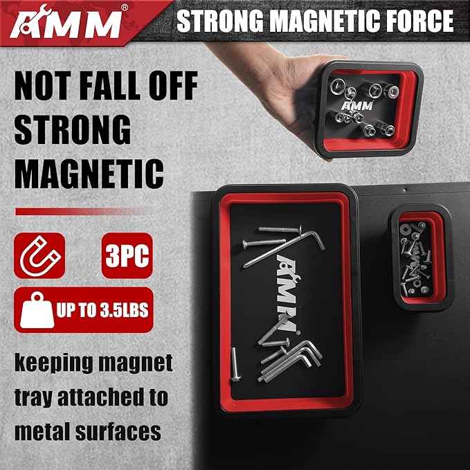 AMM Foldable Magnetic Parts Tray Set, 3 Different Size Magnetic Tool Trays for Bolts Screws Nuts & Small Metal Parts, Mechanic Tool Present for Men，Red