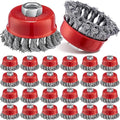 Tandefio 24 Pcs Wire Wheel Cup Brush with 5/8"-11 Threaded Arbor for 4 1/2 Angle Grinder Twisted Knotted Grinder Abrasive Wire Brushes for Heavy Cleaning Rust Removal