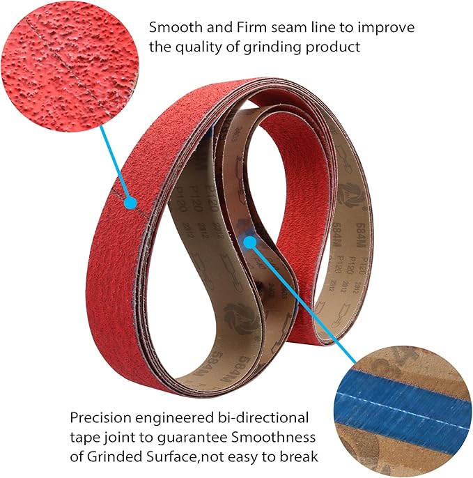 2 x 72 Ceramic Grinding Belts, 2x72 Inch Metal Sanding Belt, 36 40 60 80 120 Grits Knife Sharpening Sander Belts Assortment, 5 Pack