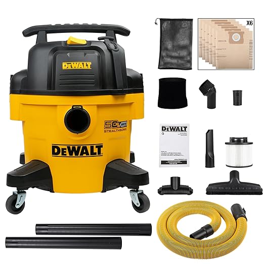 DEWALT 6-Gallon STEALTHSONIC Ultra Quiet Poly Shop Vacuum Wet and Dry, 5 Peak HP Noise Reduction Wet/Dry Vac for Jobsite, Workshop, and Garage, DXV06P-QTB