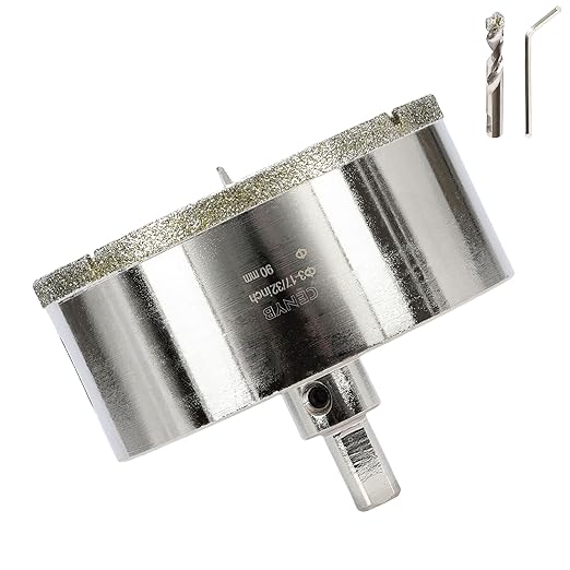 3-17/32inch | 90mm Diamond Hole Saw with Center Drill bit and Diamond-Coated Center Drill bit for Ceramic Glass Marble Fiberglass Granite and Porcelain Tiles by CENYB