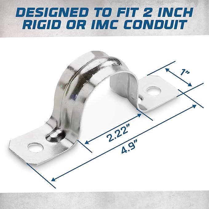 OHLECTRIC Heavy Duty Pipe Strap (10 Pack - 2 Inch) Zinc Plated Conduit Clamps, 2 Hole Steel Rigid Pipe Strap U Bracket, Zinc Coated Tension Tube Clip, Metal Pipe Clamp for Rigid Conduits