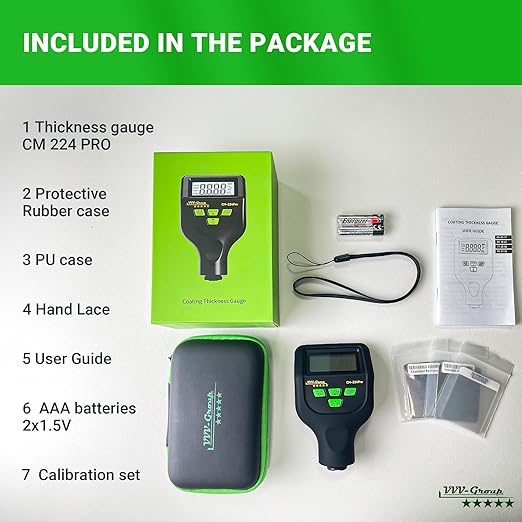 Paint Thickness Gauge CM-224Pro 2026 | Coating Thickness Meter Fe/Al/Zn | Auto Paint Depth Gauge Car Tester with High-Precision Probe, Multi-Unit Display & Auto Calibration