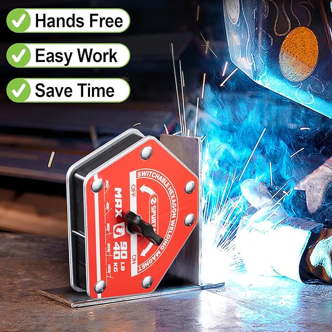 Spurtar Switchable Welding Magnets 90lbs Welding Clamps On Off Magnet Holder, Heavy Duty Hexagon Clamp Tools and Accessories Multi-Angle