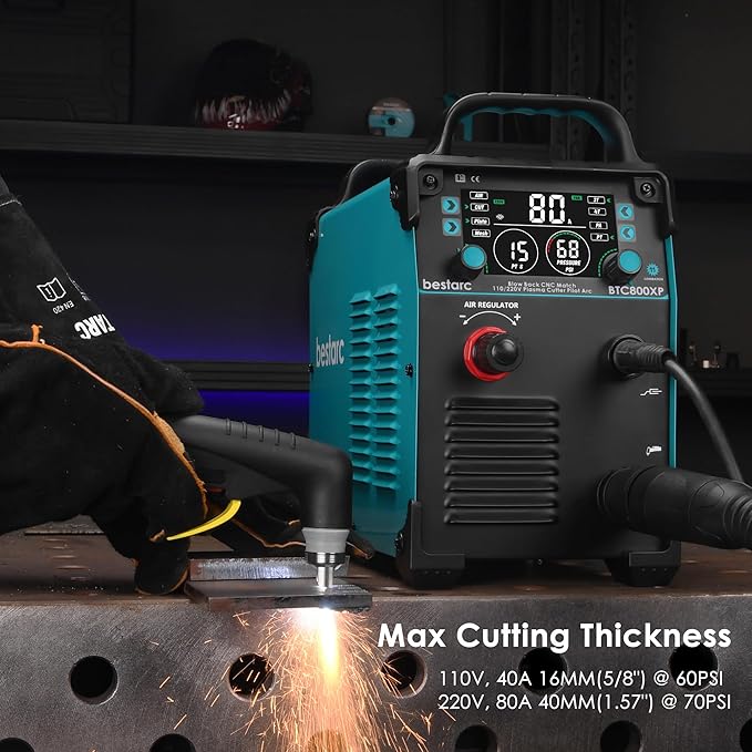 Plasma Cutter, [Blow Back Pilot Arc][Large LED][Air Sensor] 80Amp Non-HF CNC bestarc Plasma Cutter Machine 110V/220V Dual Voltage, 5/8" Clean Cut 1.57" Max Cut, PA/PT, 2T/4T for Beginners DIY