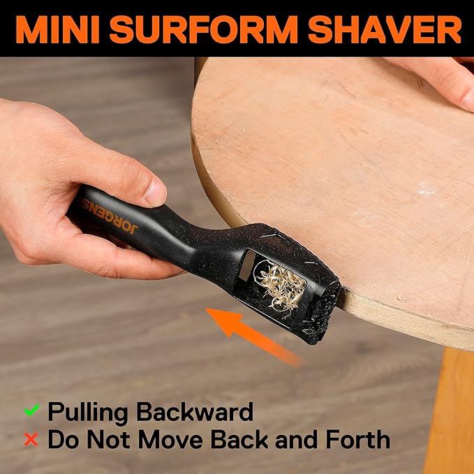 JORGENSEN Mini Wood Plane, Professional Surform Shaver Tool, 65MN Sharp Blade, Black ABS Plastic, Wood Shaver Tool for Woodworking - Suitable for Detailed Work, Lightweight, Easy to Carry, Rasp File