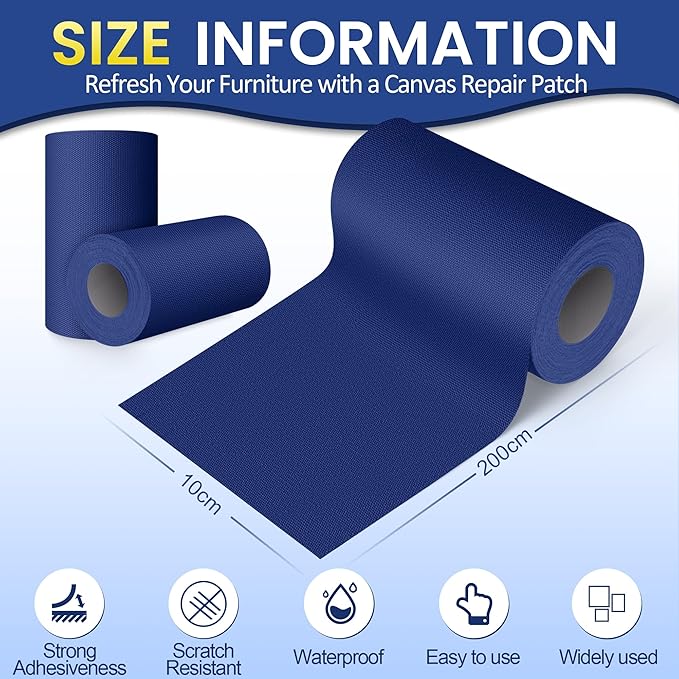 Self-Adhesive Canvas Repair Tape, 4" x 79" Waterproof Canvas Repair Patch, Fabric Patch Repairs Kit for Furniture, Tents, Sunbrellas, Boat Covers Awnings, Couches, Clothes, Bags Royal Blue