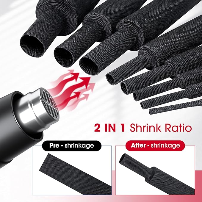 2 in 1 Heat Shrink Braided Sleeving Fabric Tubing-Ideal fit Irregular Shape Hose/Cable/Wire (1/2"(12mm), 45FT)