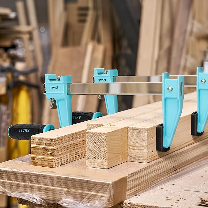 SHALL 6-Inch & 12-Inch Steel Bar Clamps Set, 4-pack Medium-Duty Quick-Release F Clamps, 600 Lbs Load Limit for Woodworking, Metal working, DIY and Crafts