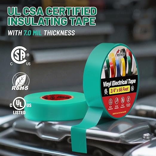 RED WOLF 10 Pack Green Electrical Tape 3/4 Inch x 66 Ft Industrial Grade UL/CSA Listed 7 Mil Thick Flame Retardant High Temp Waterproof Electrical PVC Tape Electric Super Vinyl Rated 600V