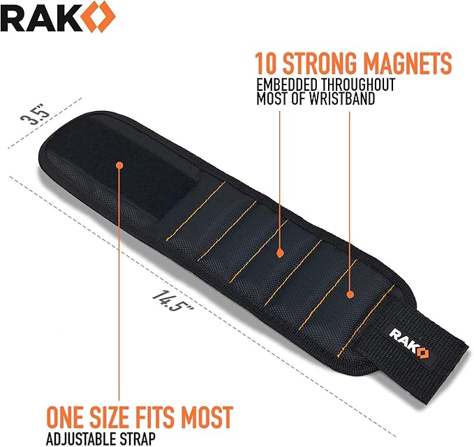 RAK Magnetic Wristband for Holding Screws, Nails, Drill Bits for Men - Premium Nylon with Lightweight Powerful Magnets, Magnetic Wristband for Tools, Gifts for Dad, Husband, Grandpa, Handyman