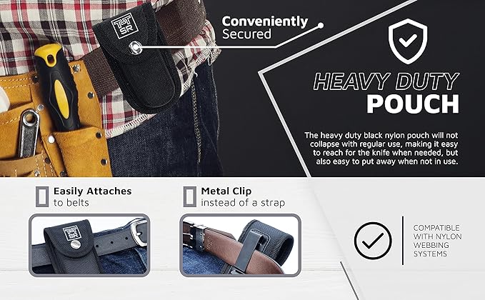 Folding Utility Knife Stainless Steel Holster Nylon Pouch Belt Clip Box Cutter Knife Carry Case Utility Knife & Clip Navaja De Trabajo Roofing Cuchilla de Bolsillo