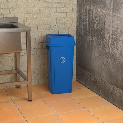 23 Gallon Blue Square Commercial Trash Can with Lid
