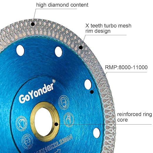 GoYonder Super Thin 4.5" Grinder Blades Tile Blade, Diamond Saw Blade for Cutting Porcelain Tiles Granite, 115mm Tile Cutting Blade for Angle Grinder