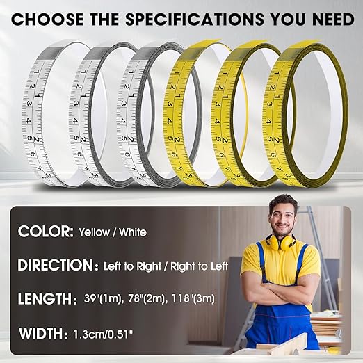 Adhesive Measuring Tapes,Steel Self Tape Measure,1/2" Wide Imperial & Metric Ruler Sticker, Stick On Table Saw and T Track for Woodworking, Drafting (White, Right to Left 78" 2PCS)