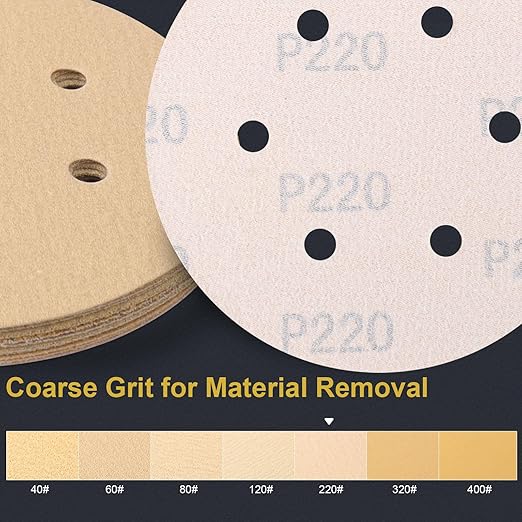 100 PCS 6 Inch 6 Hole Sanding Discs 220 Grit Hook and Loop Adhesive Round Sandpaper for Random Orbital Sander
