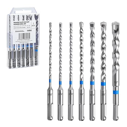 toolant Masonry Drill Bit,SDS Plus Rotary Hammer Drill Bits Set Assorted Set 7pcs(5/32"-1/2") 6inch,Carbide Tipped 2-Cutter for Concrete,Masonry and Brick