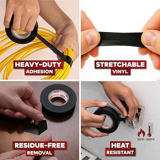 XFasten Electrical Tape Black 3/4 Inch x 66 Feet 12-Pack (792 Feet Total) UL/CSA Listed High Temp Residue-free Vinyl Automotive Electric Tape Waterproof (Black, 3/4 Inch x 66ft (12-Pack 792 ft Total))