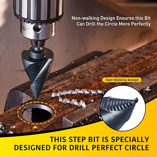 3 Sizes M2 Quick Change Step Drill Bit, 7/8", 1-1/8", 1-3/8" Black Cone Drill Bits for Steel Metal Sheet Hole Drilling Cutting, Multiple Hole Sprial Unibit, Stepped Up Bits Home Tools