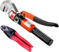 10 Ton Hydraulic Cable Crimper Hand Tool for 1/8, 3/16 Stainless Steel Cable Railing Fittings, Heavy Duty Head, Come with 8 Pairs Dies and Cable Cutter