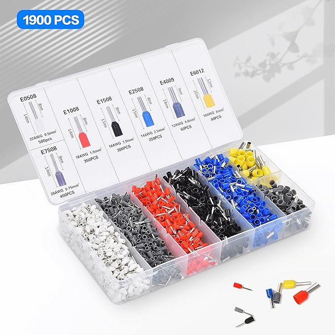 Ferrule Crimping Tool Kit, CNAODUN for AWG 23-7 with 1900PCS Wire Ferrules Terminals Self-Adjustable Ratchet Wire Ferrule Crimper