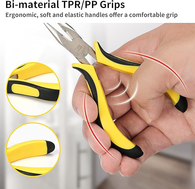 BOSI TOOLS 6-piece Mini Pliers Set, Needle Nose Pliers, Diagonal Pliers, Long Nose Pliers, Bent Nose Pliers, End Cutters and Linesman Pliers, with Storage Pouch Making Craft Electronic Repair