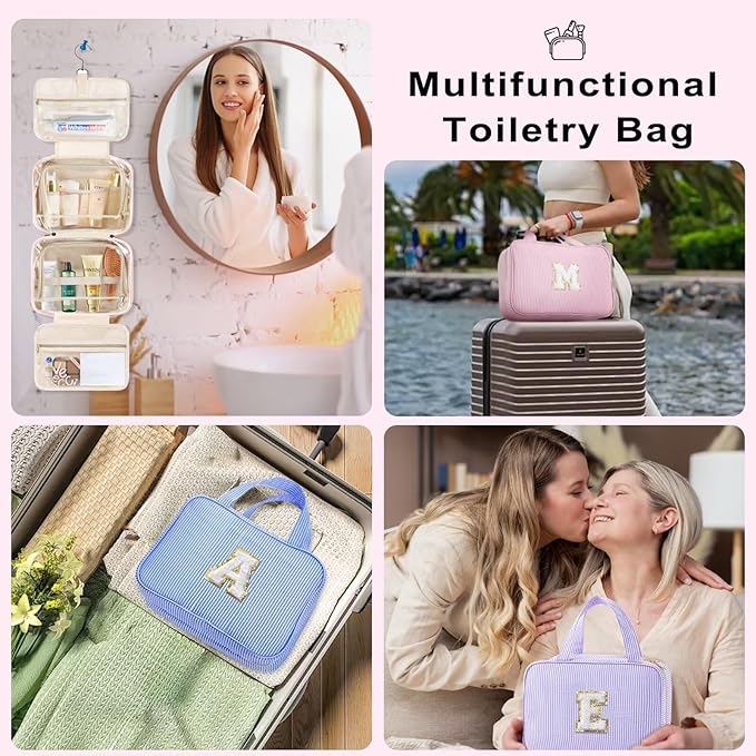 TOPEAST Bridesmaid Proposal Gifts - Bridal Shower Gifts, Hanging Toiletry Bag for Women, Personalized Travel Gifts for Women, Monogrammed Initial Tolietry Pouch Makeup Bag - Letter B, Purple
