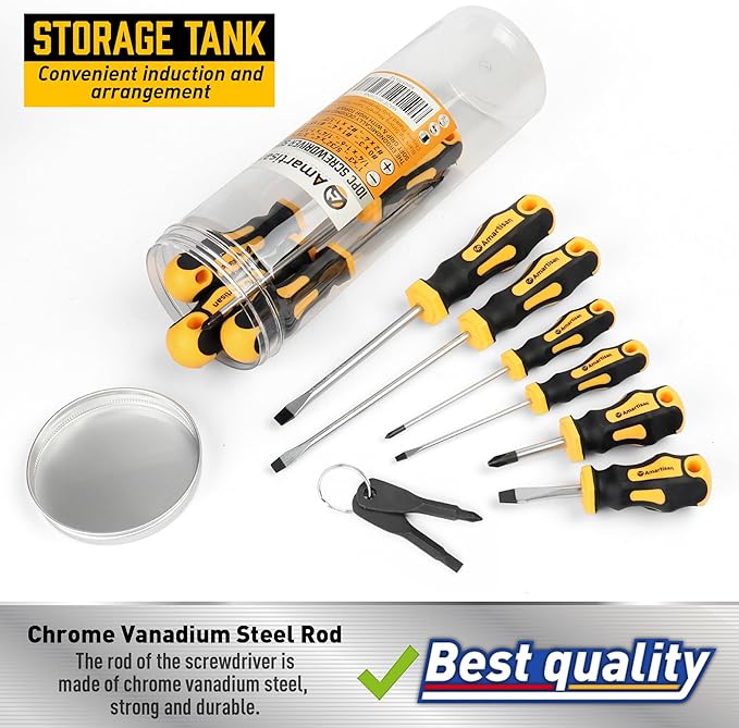 Amartisan 10-Piece Magnetic Screwdrivers Set, 5 Phillips and 5 Slotted Tips Professional Cushion Grip Screwdriver Set