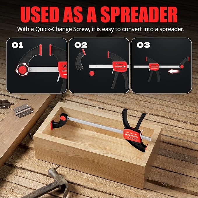 XINQIAO Bar Clamps for Woodworking 6 Inch (2) Wood Clamps Set, One-Handed Spreader with 150lbs for Stable and Reliable Fixing Solutions