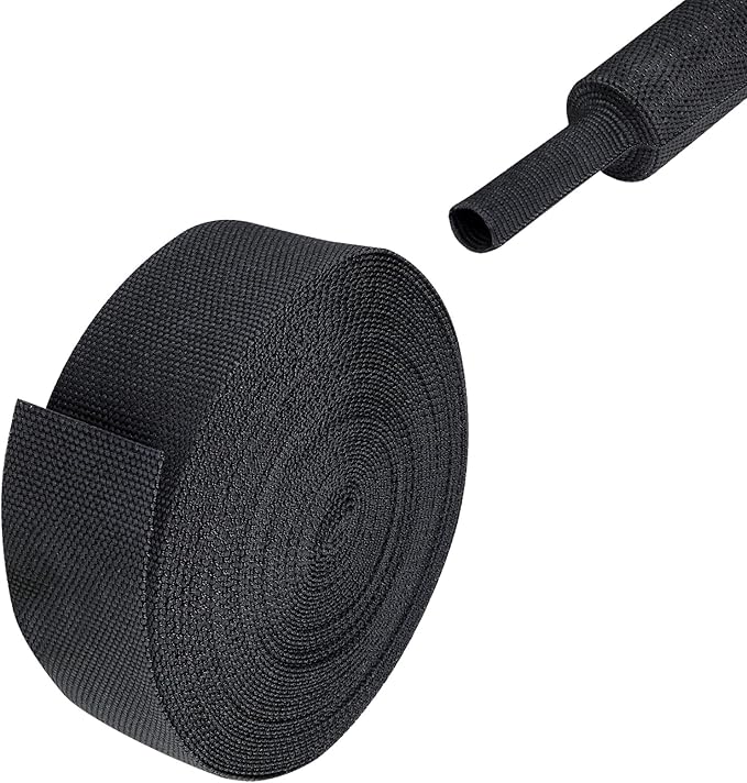2 to 1 Heat Shrink Woven Tubing Abrasion Resistant Braided Sleeving Shrinkable Fabric Loom Protector for Auto Amp Harness Sheath Cable(1" ID-216inch)