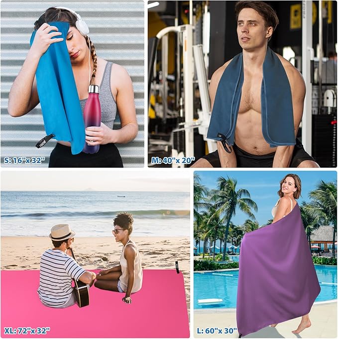 BOGI Microfiber Travel Sports Towel-Quick Dry Towel, Soft Lightweight Microfiber Camping Towel Absorbent Compact Travel Towel for Camping Gym Beach Yoga Swimming Backpacking (S:16''x32'',2Pcs-Nblue)