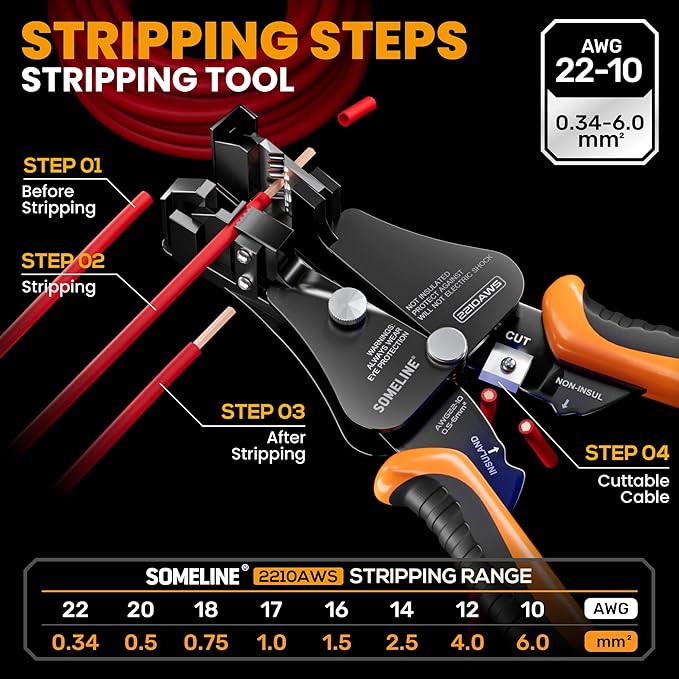 SOMELINE Spade Connector Crimping Tool Kit 24-14 AWG, 40 Types 2.8/4.8/6.3/7.8 mm Non-Insulated Spade Terminals and Terminal Housings - Open Barrel Crimping Tool, Ratchet Wire Crimper Tool