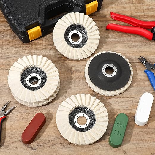 8 Pcs Wool Polishing Wheel Disc and Polishing Compounds Set Includes 5 Thicken Arbor Buffing Wheel 3 Buffing Compound 4 1/2 x 7/8 Inch Felt Flap Disc for Angle Grinder, Multi Surface