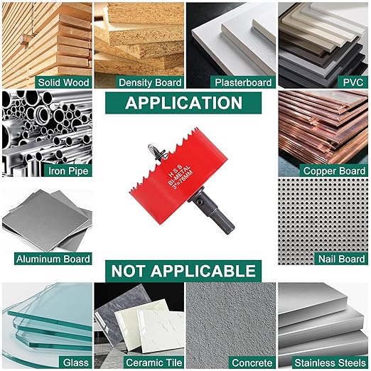 HYCHIKA 3 Inch/76mm Hole Saw,Bi-Metal Cutter Hole Max Cutting Depth 32mm with 1 Arbor Drill Bit for Wood Cutting Cornhole Plastic Drywall Boards Fiberboard