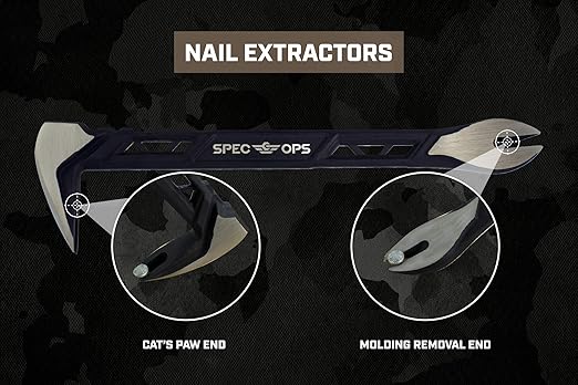Spec Ops Tools 2-Piece Pry Bar Set, 10" Nail Puller Cats Paw Pry Bar, 9.5" Trim Bar, High-Carbon Steel, 3% Donated to Veterans
